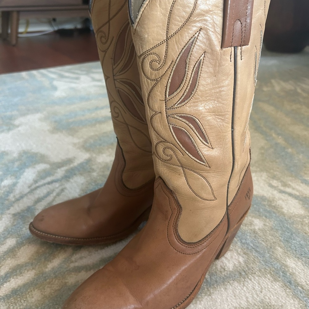 Tan and Brown Leather Cowboy Boots